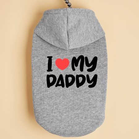 [Funny Pet Hoodie] Gray Pet Hoodie | "I Love Dad" with Black Lettering - for Cats and Dogs