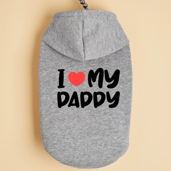 [Funny Pet Hoodie] Gray Pet Hoodie | "I Love Dad" with Black Lettering - for Cats and Dogs