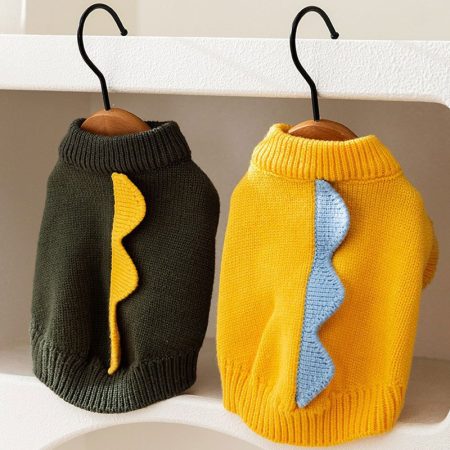 Adorable Dinosaur-Themed Dog Sweater - Cozy Polyester Pet Pullover for Small to Medium Breeds, Perfect for Autumn & Winter