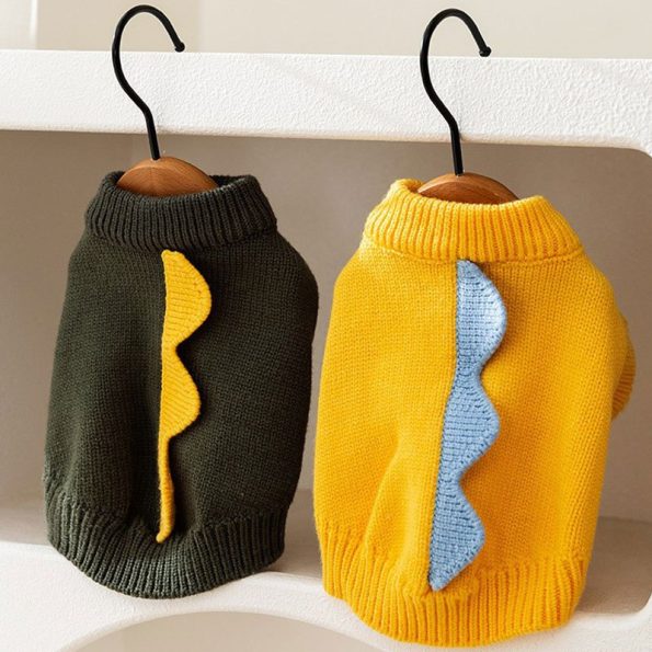 Adorable Dinosaur-Themed Dog Sweater - Cozy Polyester Pet Pullover for Small to Medium Breeds, Perfect for Autumn & Winter