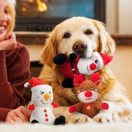 3 Pack Santa Claus Moose Snowman Shape Dog Toys, Dog Anxiety Relief Calming Aid, Dog Chew Toy for Puppy Small Medium Dogs, Cuddly Plush Interactive Dog Products, Dog Toys to Keep Them Busy, Dog Birthday Toy, Interactive Dog Toys for Boredom Christmas