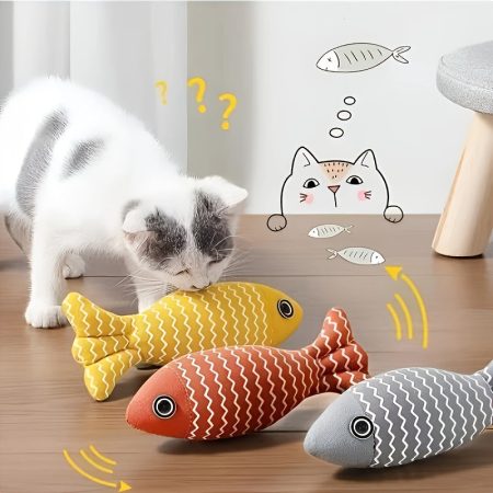 3 Durable Interactive Cat Flaxfish Shaped Throw Pillows - Realistic Plush Kitten Bite And Scratch Toys, Suitable For Indoor And Outdoor Cats, Soothe Teeth Grinding, Teeth Grinding Massage, Fun Biting And Chasing, Without Battery