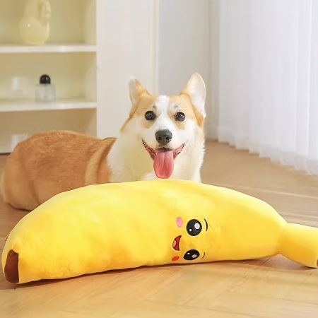 Plush Banana-Shaped Squeaky Dog Toy - Durable Chew & Teething Toy for Small Breeds like Teddy, Puppy, Golden Retriever - Polyester, No Batteries Needed - Perfect for Interactive Play, Dog Toys for Aggressive Chewers