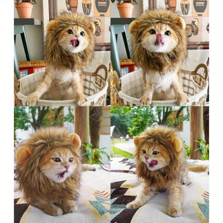 Adjustable & Washable Lion Mane Wig for Cats - Soft Brown Realistic Lion Hair Costume for Halloween, Christmas, Easter Parties - Comfortable Pet Costume for Small, Medium & Large Cats