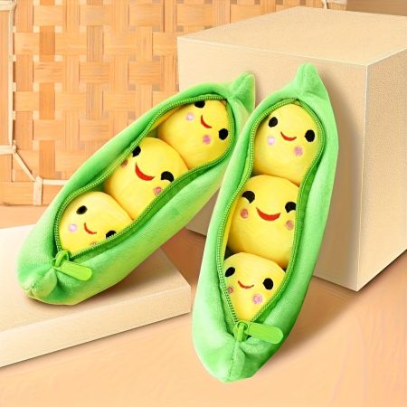 1 Pack Cute Interactive Plush Pea Dog Toy with Face - Soft Durable Fabric, Zipper Closure, Green & Yellow Design for All Breeds - Chew, Sniff & Reward Play, Interactive Dog Toy for Small Dogs, Dog Toy, Playful Design, Zippered Closure
