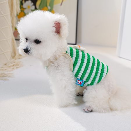 Summer Dog Flower Tank Top - Breathable Striped Sleeveless Vest with Colorful Floral Accents, Adjustable Straps & Bone Design for Small Dogs, Pomeranian, Yorkie, Teddy, Cats - Lightweight Cooling Pet Apparel, Dog Tank Top, Small Dog Clothing, Stylish Pet