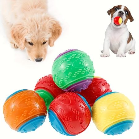 6pcs High-Bounce Squeaky Dog Balls - Vibrant Rubber Toys for All Breeds - Interactive Playtime Fun in Assorted Colors