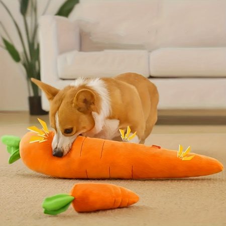 Two-pack of large and small carrot-shaped interactive pet chewing sound toys for interaction training and teeth cleaning