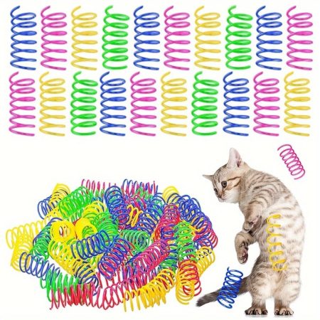 20pcs Interactive Cat Toys - No Battery Needed, Safe Resiny Spiral Springs for Indoor/Travel - Multi-Color (Pink, Green, Blue, Yellow, Orange, Red, Purple,) - Hunting, Swatting, Biting Playset for Kittens & Adult Cats - Promotes Exercise & Mental Stimulat
